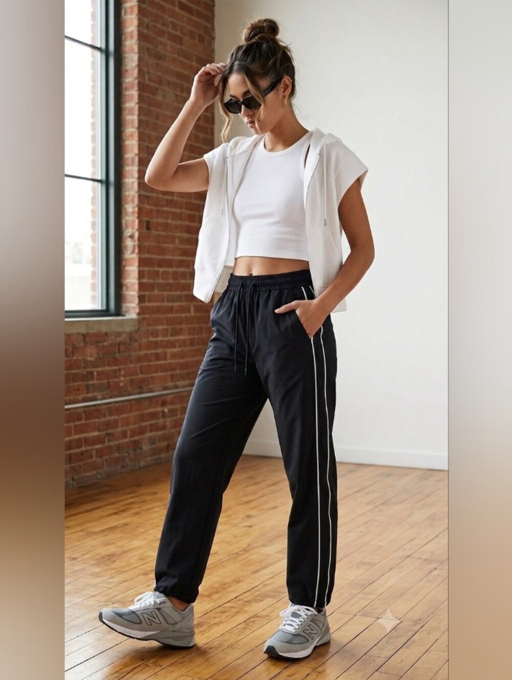 Women’s Black Track Pants with White Piping